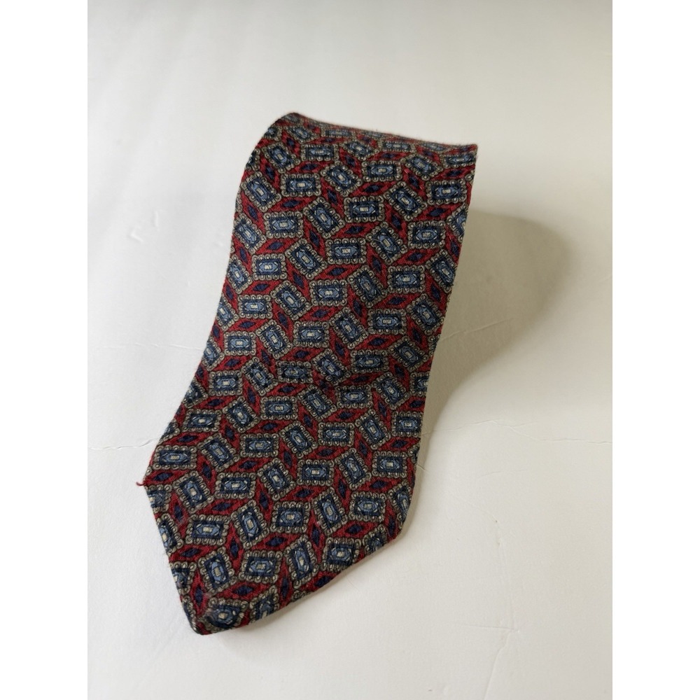 Bugatti Men's 100% Italian Silk Tie Red Blue Geometric Classic Necktie